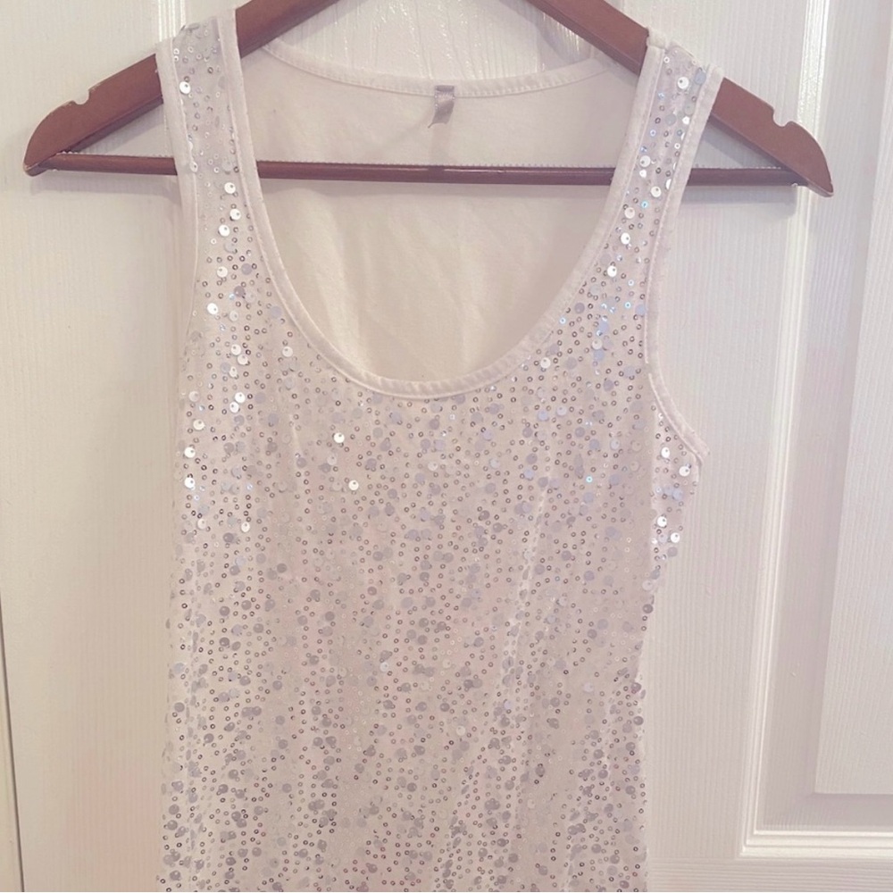 White Silver Sequin Tank Top
